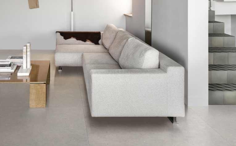 large format porcelain tile in finished basement modern living space